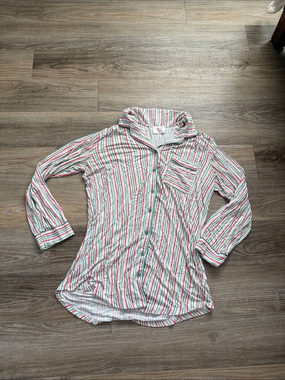 In My Sundays Striped Button-Front Women’s Shirt in White, Red & Green